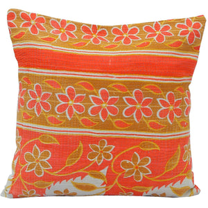 Coral Red Vintage Kantha Pillow