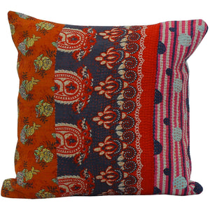 Brick Red Kantha Quilt Pillow