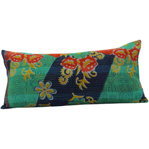 green Vintage Kantha Quilt Pillow