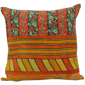 Red Vintage Kantha Quilt Pillow