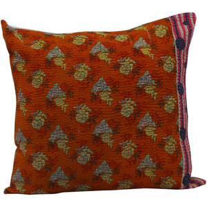 Brick Red Vintage Kantha Quilt Pillow