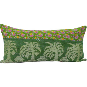 Green Vintage Kantha Quilt Pillow