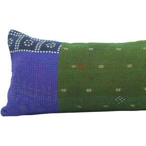Moss Green Vintage Kantha Quilt Pillow
