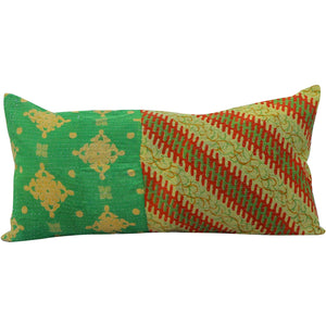 Green Vintage Kantha quilt pillow