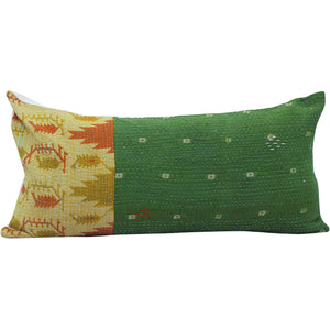 moss green vintage kantha quilt pillow