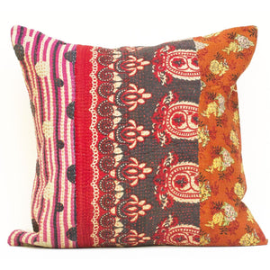 Brick Red Kantha Pillow Cover