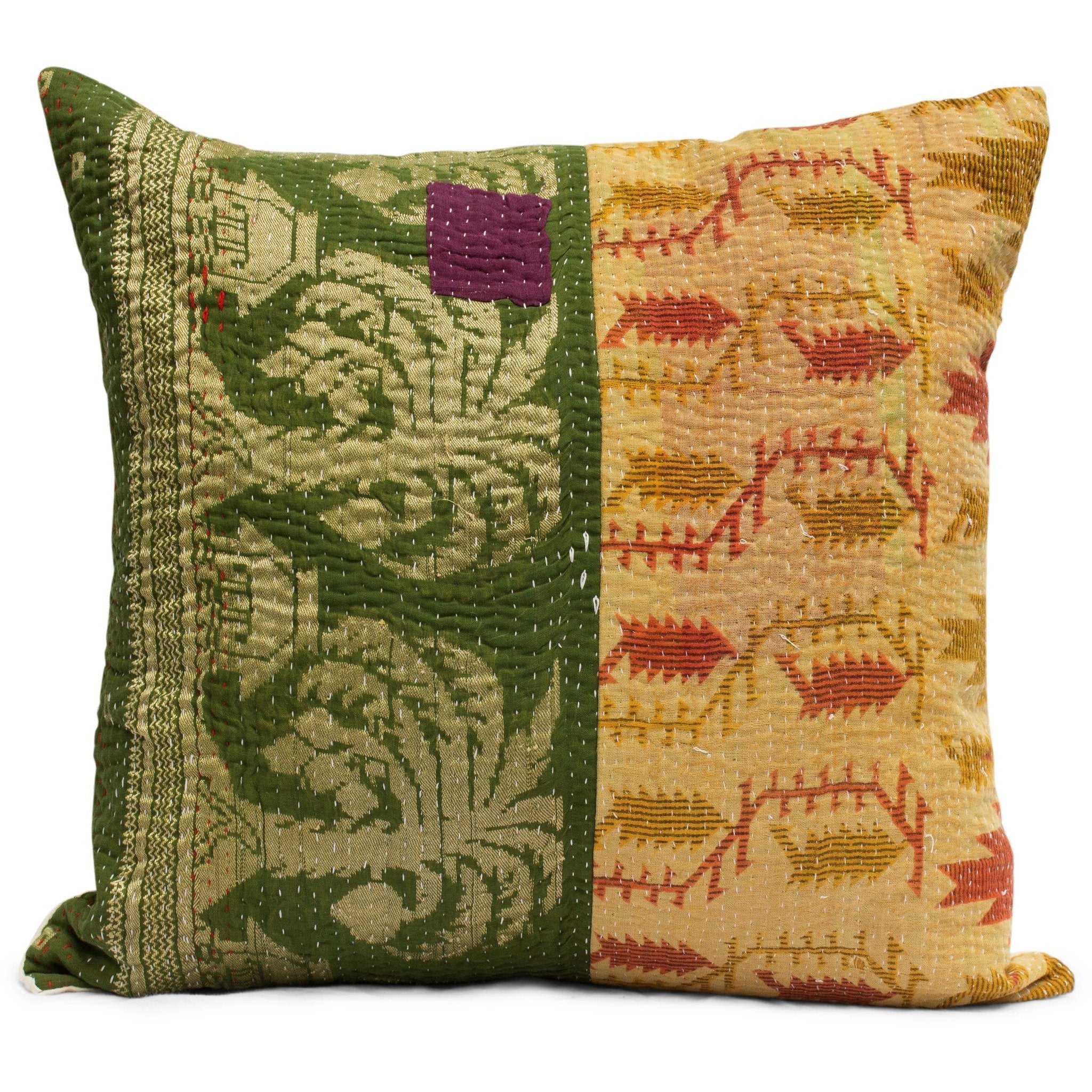 Vintage kantha quilt pillow